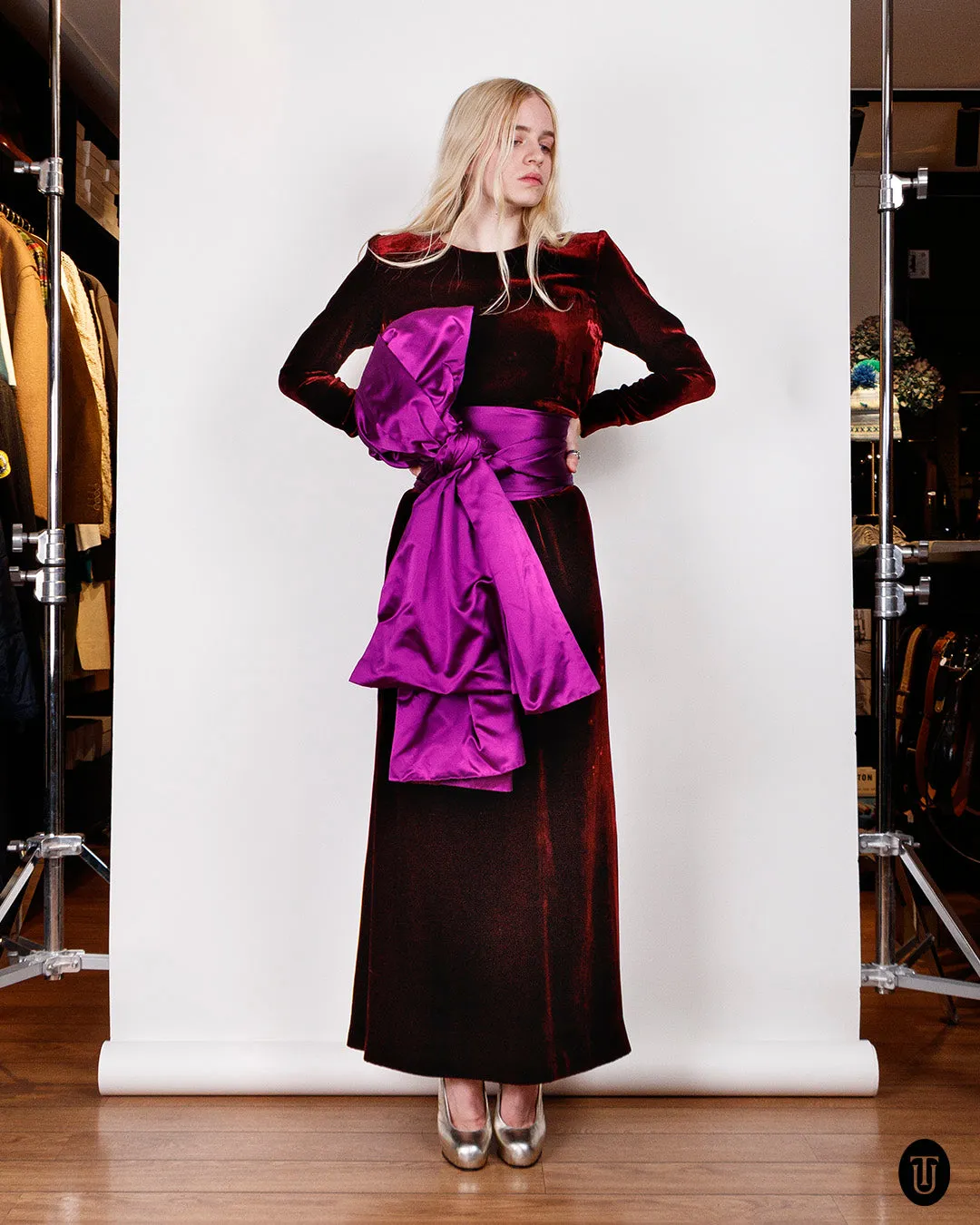 1980s Yves Saint Laurent Haute Couture Silk and Velvet Dress S