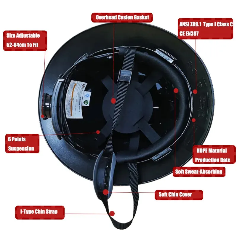 ANSI Approved HDPE Safety Helmet For Engineer Industrial with 6 Point Adjustable