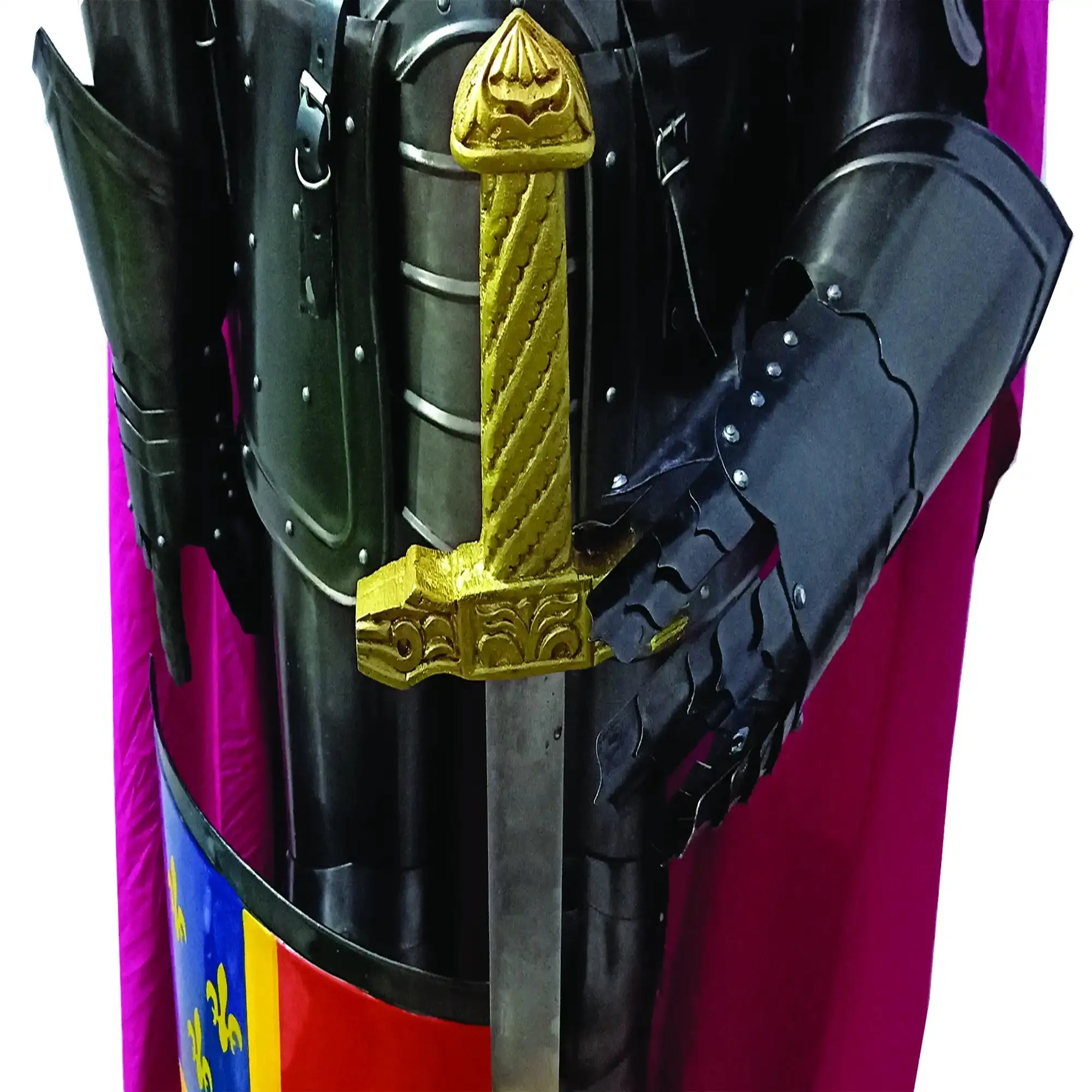 Black Knight Medieval Armor Suit with Sword Shield and Cloak