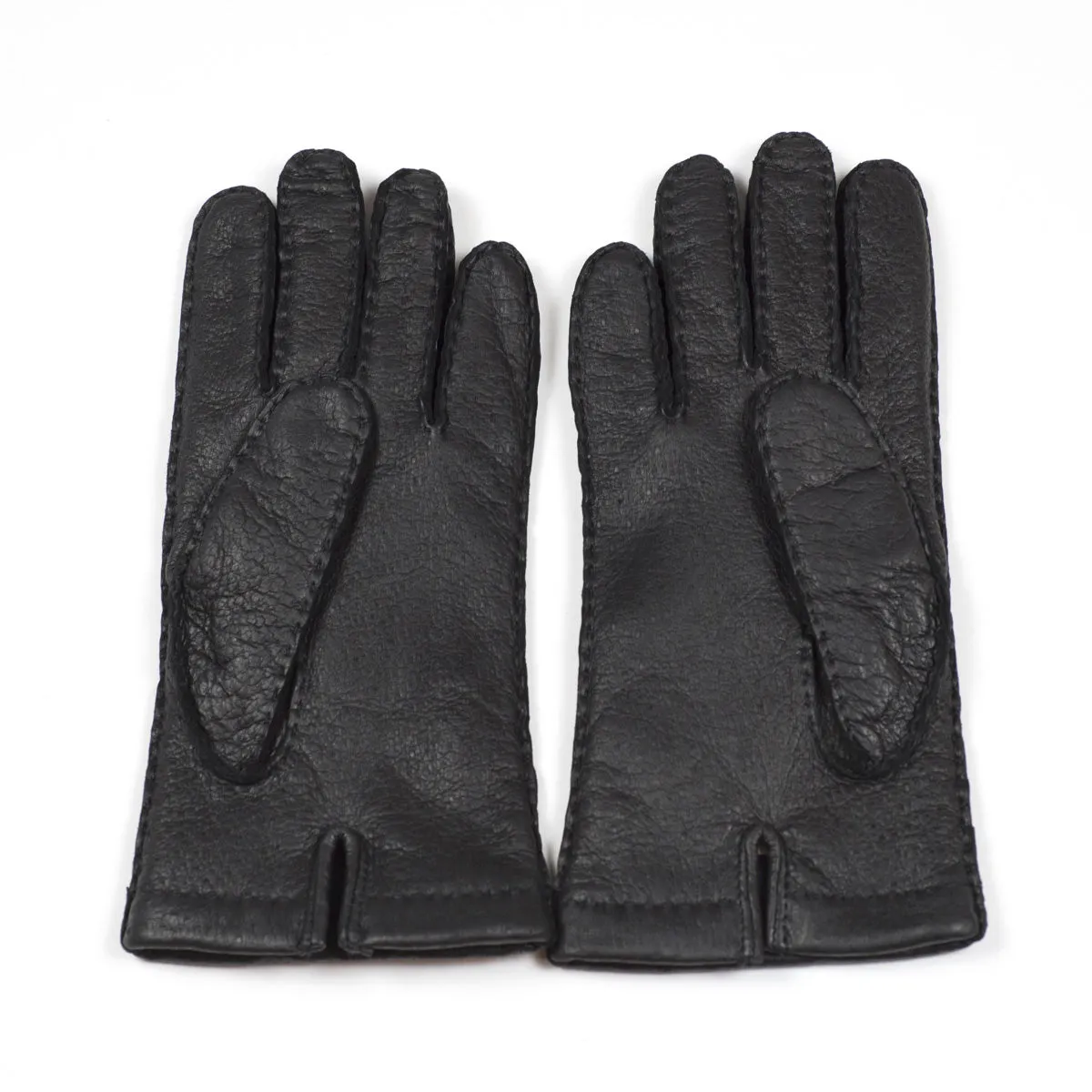 Black real peccary gloves, cashmere lined