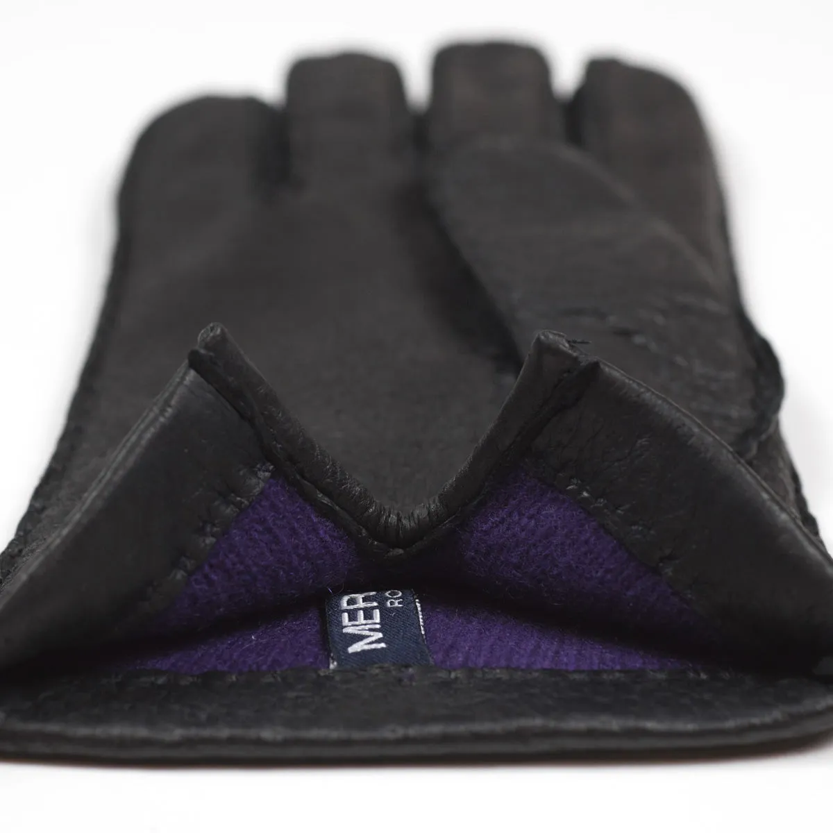 Black real peccary gloves, cashmere lined