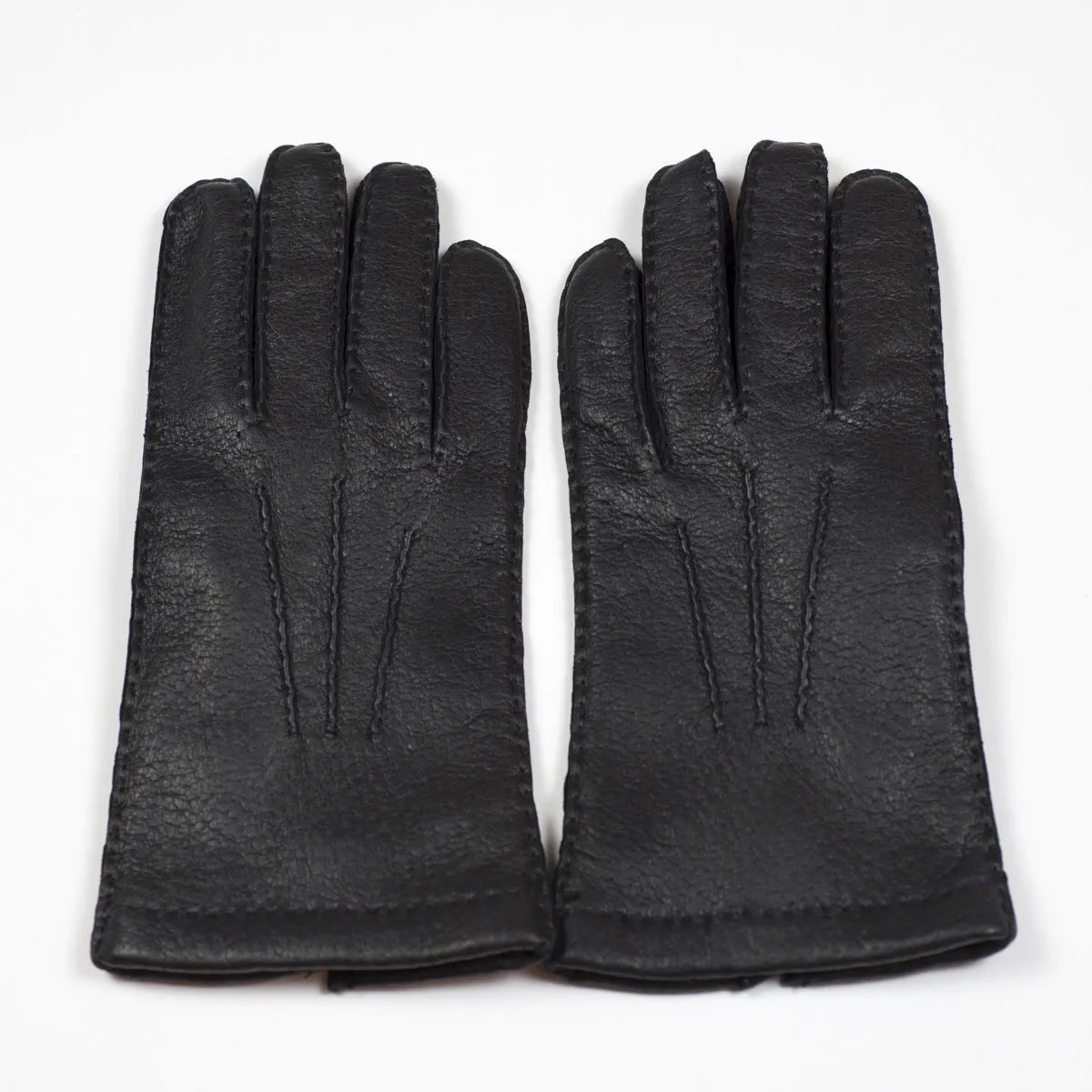 Black real peccary gloves, cashmere lined