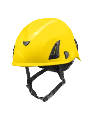 Bullhead Safety™ Head Protection - Yellow Climbing Style Protective Helmet with Six-Point Ratchet Suspension and Four-Point Chin Strap - HH-CH1-Y