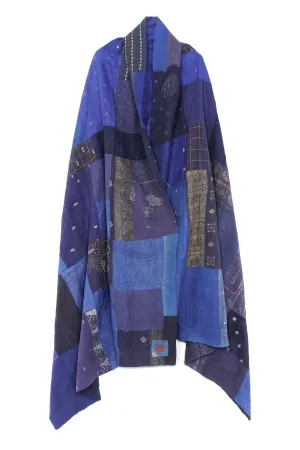 COTTON SILK SW PATCH KANTHA SHAWL X-LARGE - ws2804-nvy -