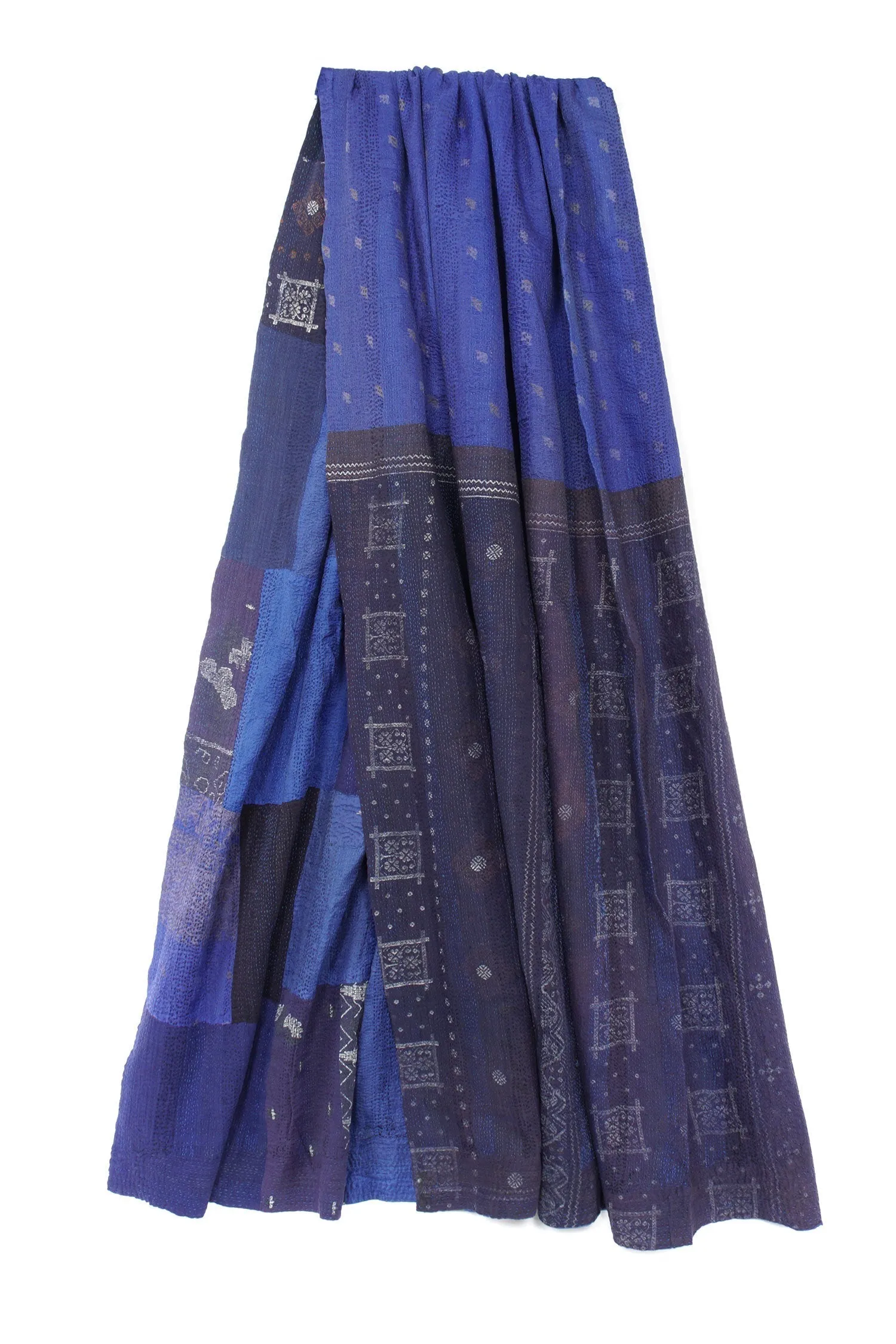 COTTON SILK SW PATCH KANTHA SHAWL X-LARGE - ws2804-nvy -