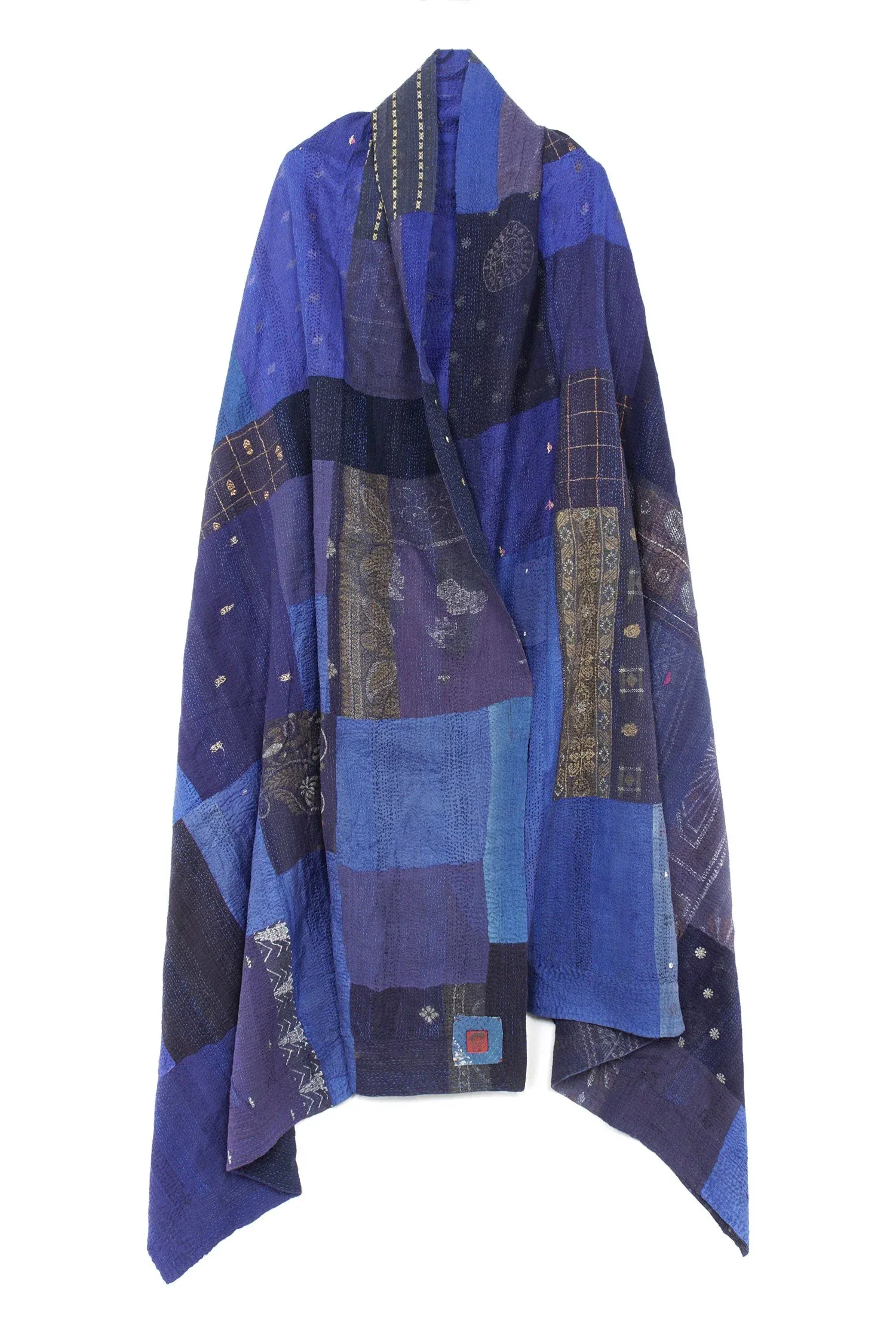 COTTON SILK SW PATCH KANTHA SHAWL X-LARGE - ws2804-nvy -