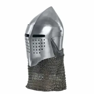 Optimized Title: Premium 18-Gauge Steel Medieval Bascinet Helmet with Aventail for SCA Combat