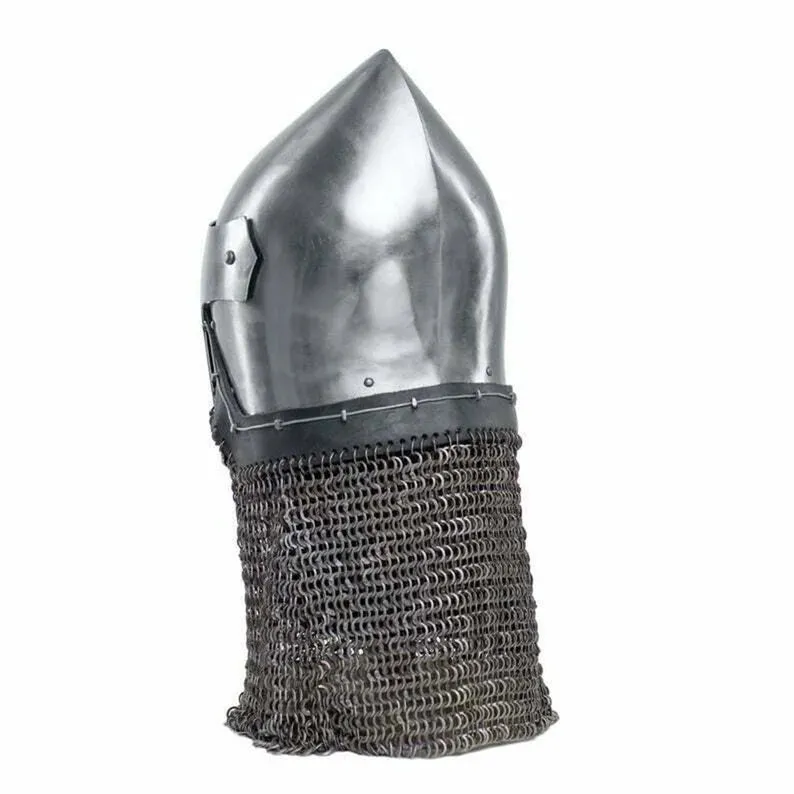 Optimized Title: Premium 18-Gauge Steel Medieval Bascinet Helmet with Aventail for SCA Combat