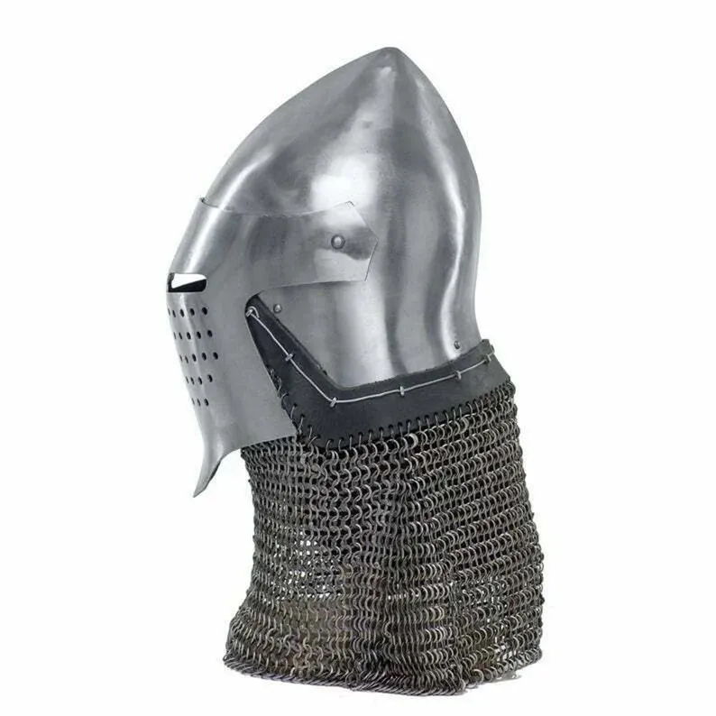 Optimized Title: Premium 18-Gauge Steel Medieval Bascinet Helmet with Aventail for SCA Combat