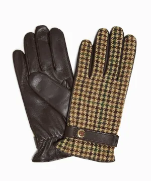 Dents Abraham Moon Dogtooth Tweed Gloves in Brown