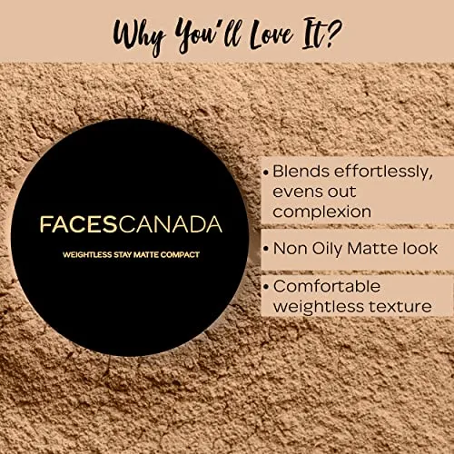 FACES CANADA Weightless Stay Matte Finish Compact Powder - Natural, 9 g | Non Oily Matte Look | Evens Out Complexion | Hides Imperfections | Blends Effortlessly | Pressed Powder For All Skin Types