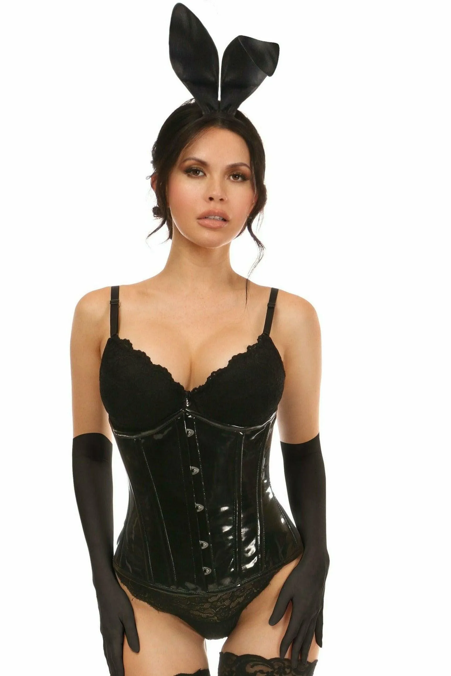 Lavish 4 PC Black Vinyl Bunny Corset Costume