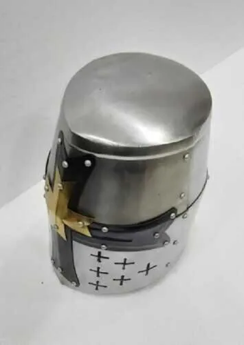 Medieval Knight Armor Crusader Templar Helmet Brass Helm Mason's gift Cross LARP