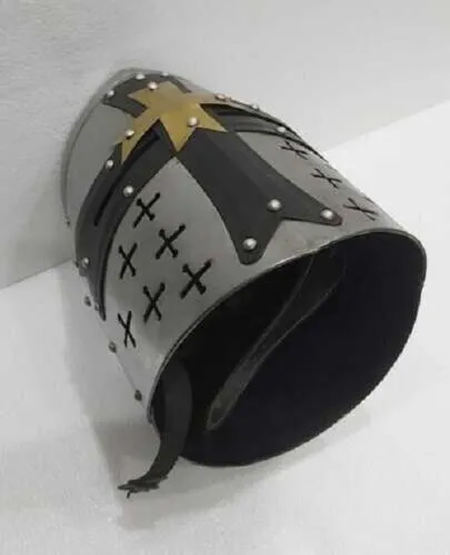 Medieval Knight Armor Crusader Templar Helmet Brass Helm Mason's gift Cross LARP