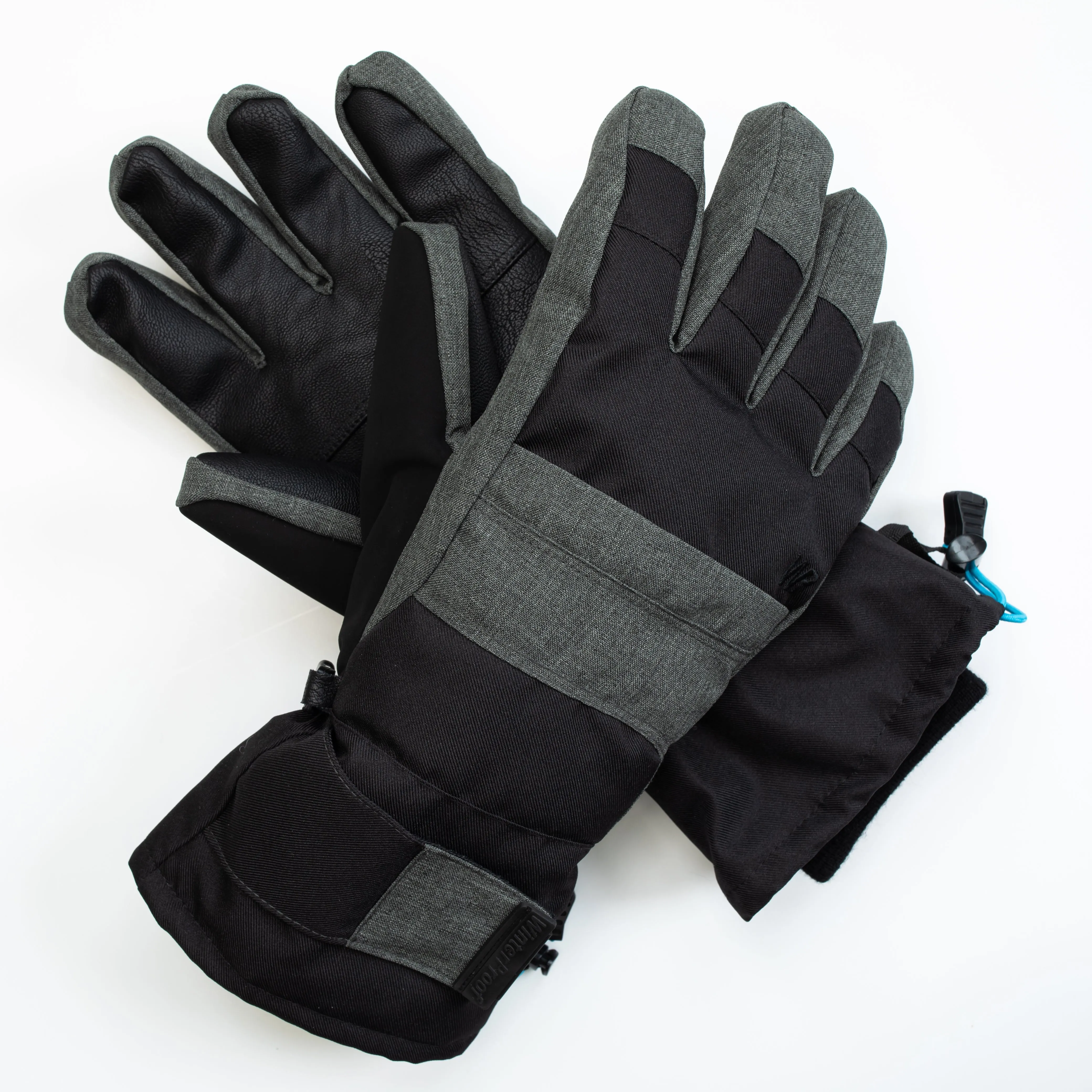 Men's Grey Canvas Ski Gloves