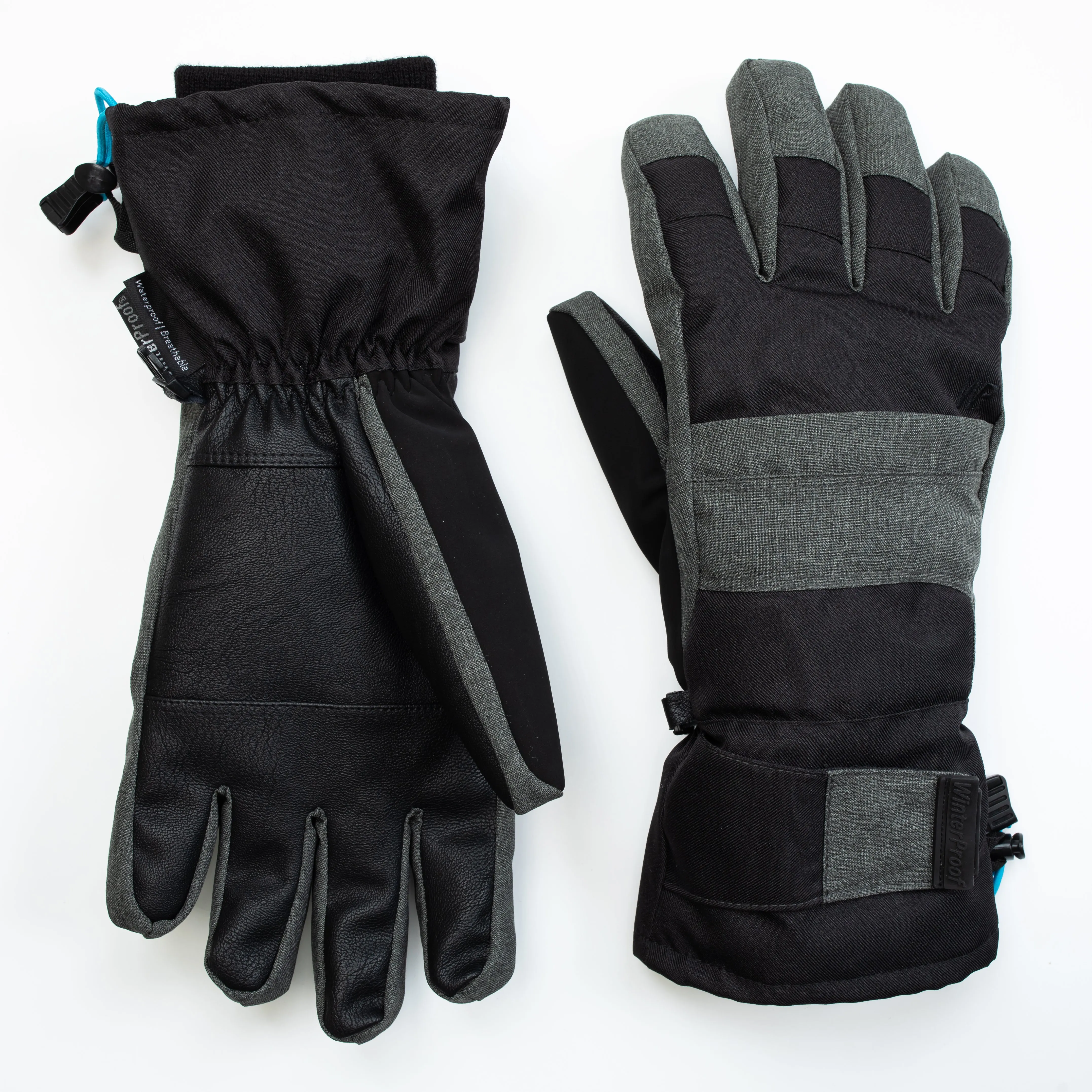 Men's Grey Canvas Ski Gloves