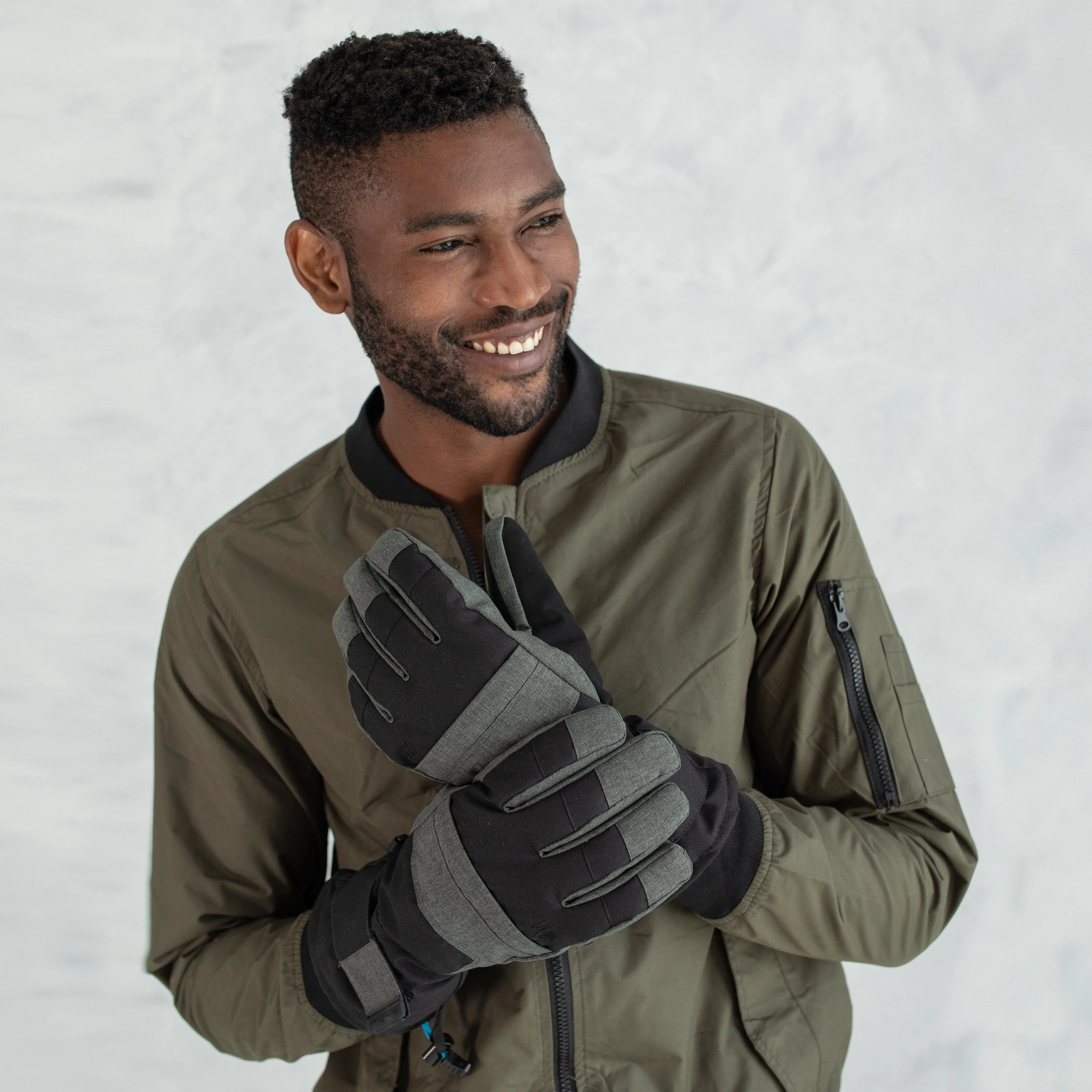 Men's Grey Canvas Ski Gloves