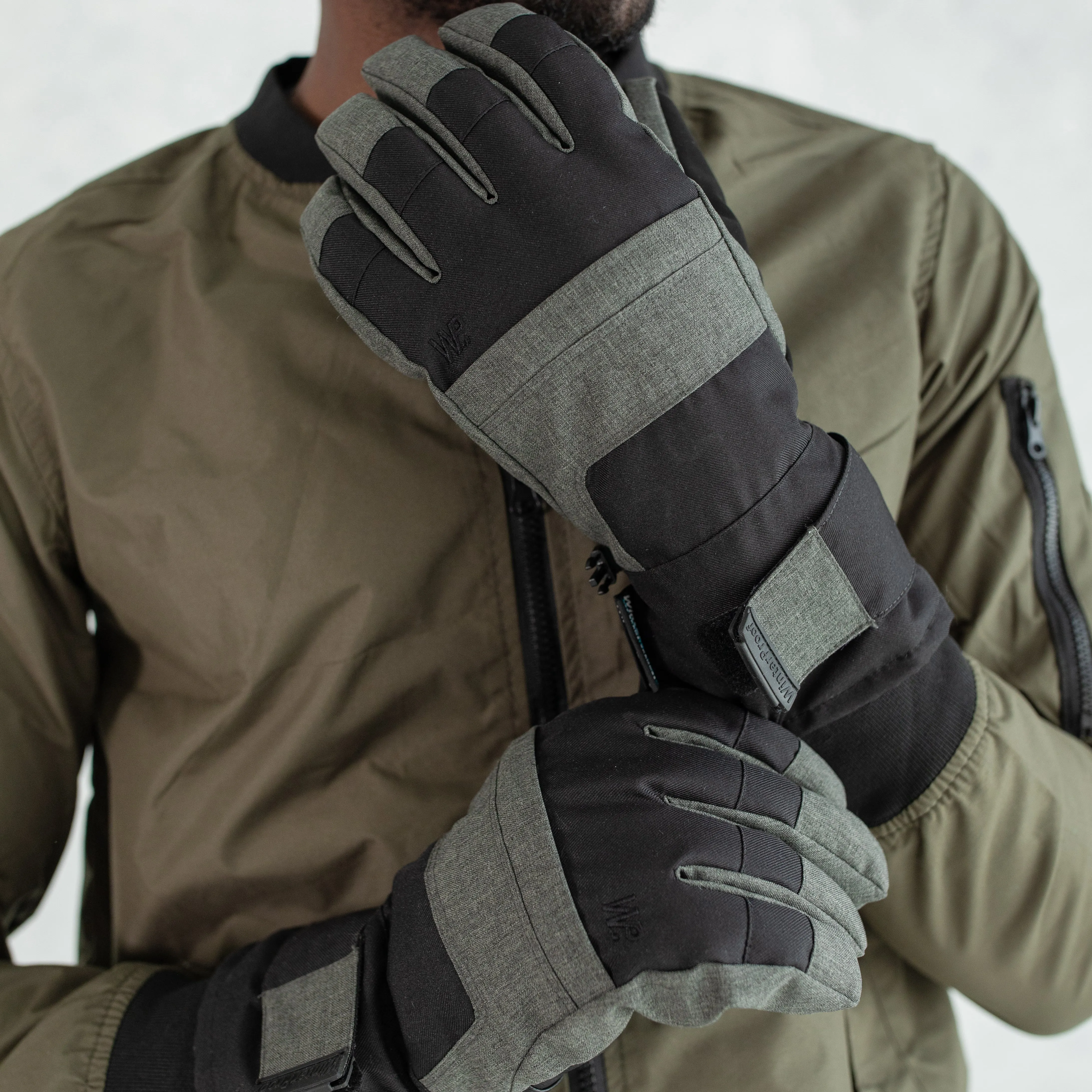 Men's Grey Canvas Ski Gloves