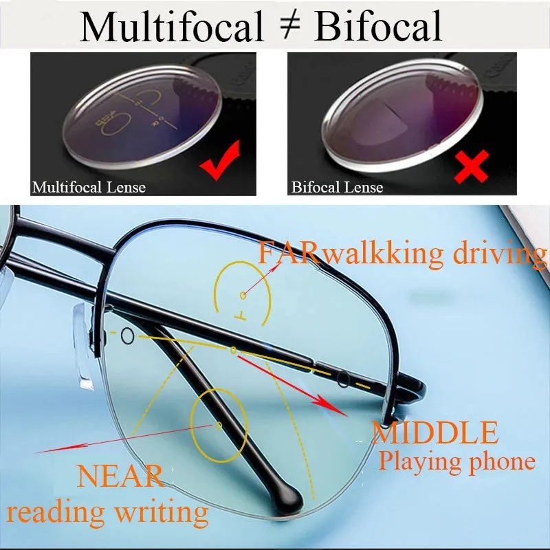 Metal Progressive Anti Blue Ray UV Protect Multifocal Reading Glasses