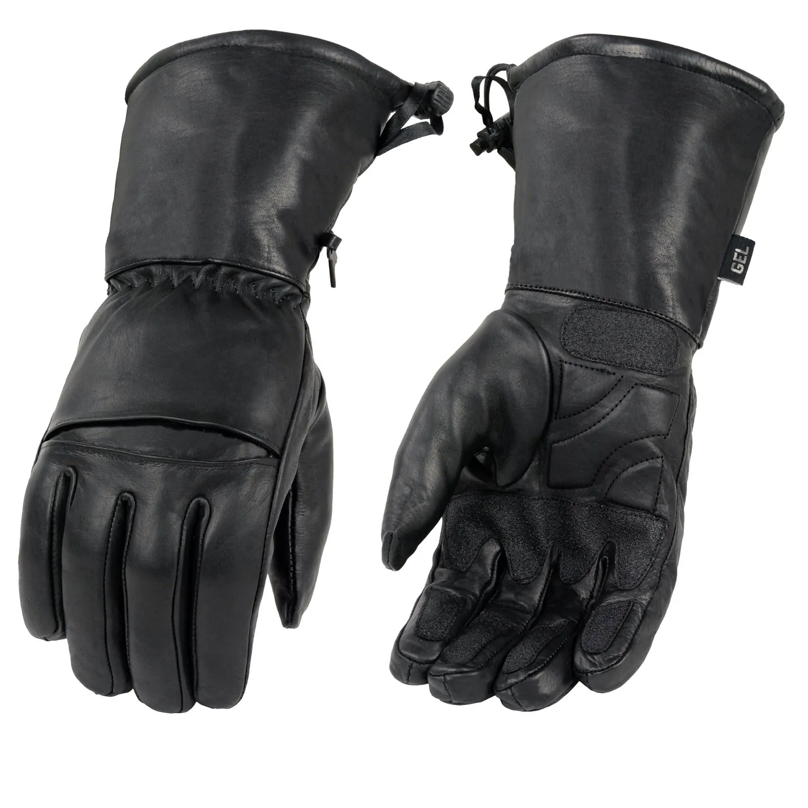 Milwaukee Leather Men's Black Gauntlet Motorcycle Hand Gloves-Black Leather Waterproof Gel Palm Soft Skin-SH292