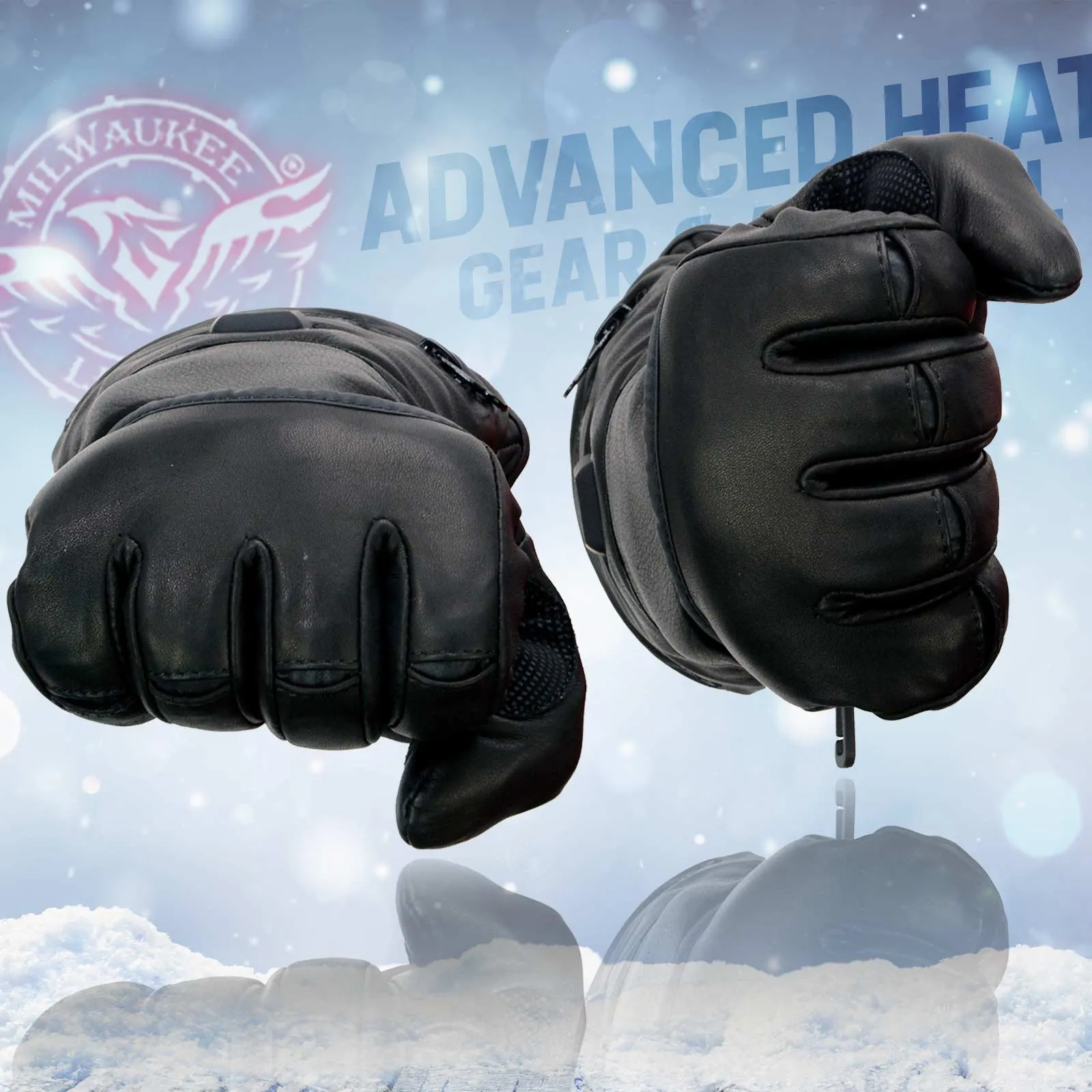 Milwaukee Leather MG7513 Men's Black ‘Heated’ Gauntlet Waterproof Winter Gloves with i-Touch