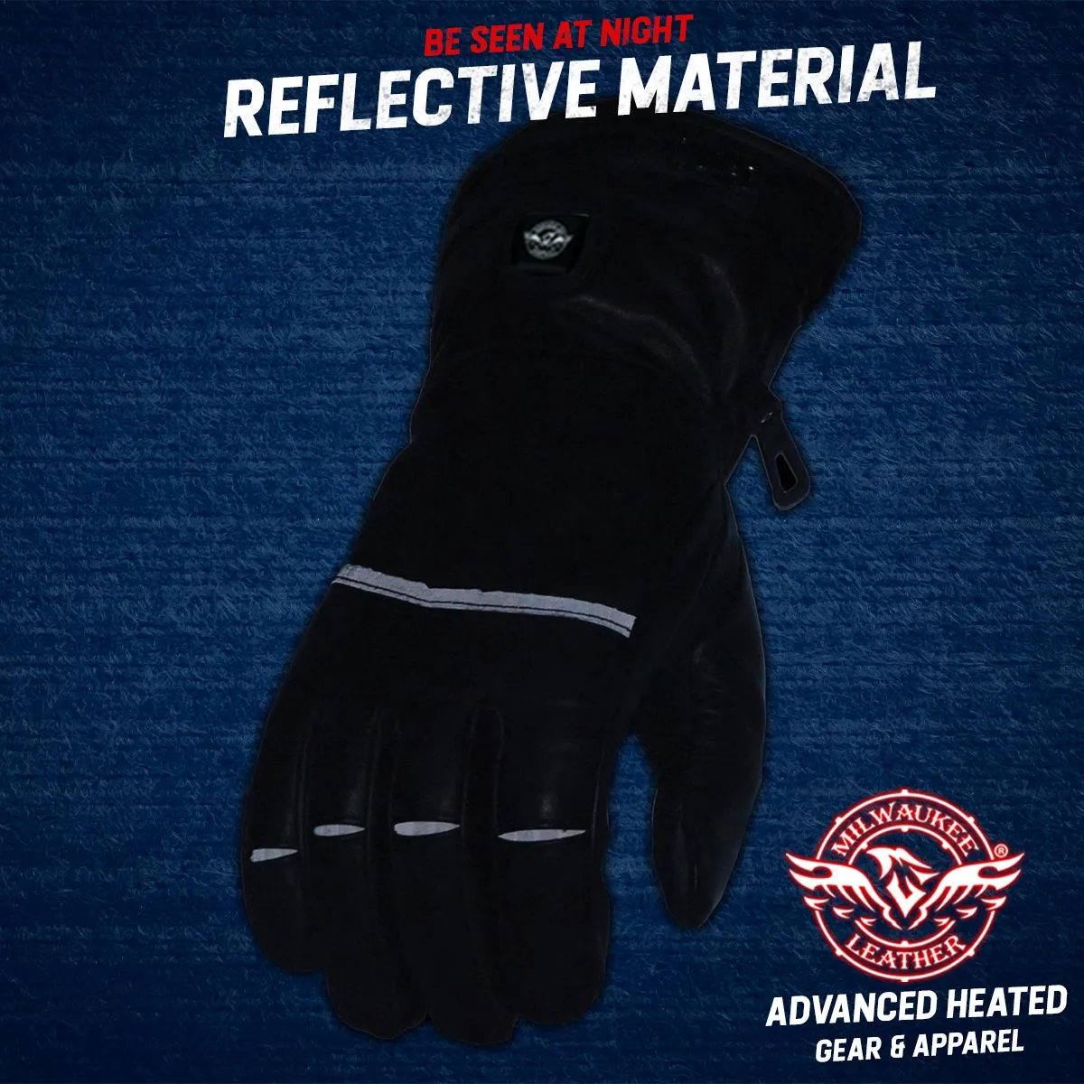 Milwaukee Leather MG7513 Men's Black ‘Heated’ Gauntlet Waterproof Winter Gloves with i-Touch