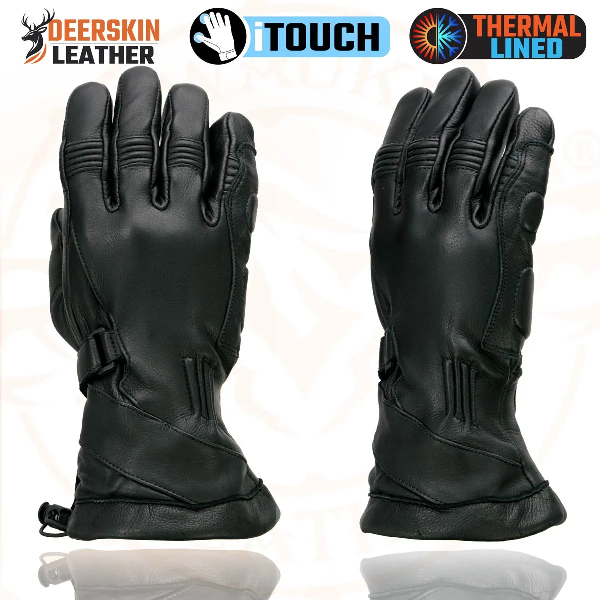 Milwaukee Leather MG7518 Men's Black Deerskin Gauntlet Motorcycle Hand Gloves w/ i-Touch Screen Compatibility