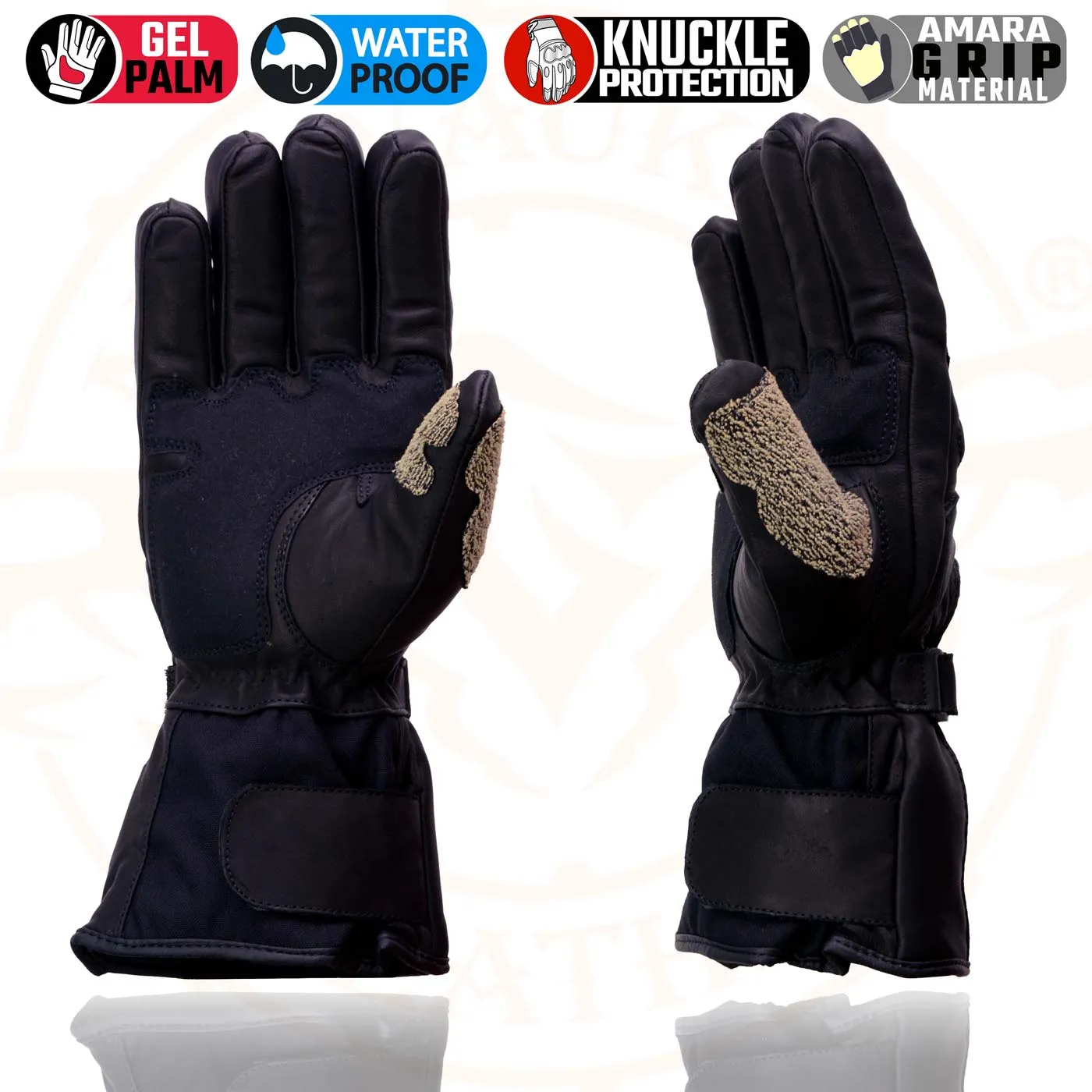 Milwaukee Leather SH814 Men's Black Leather Waterproof Gauntlet Motorcycle Gloves w/ Textile and Leather