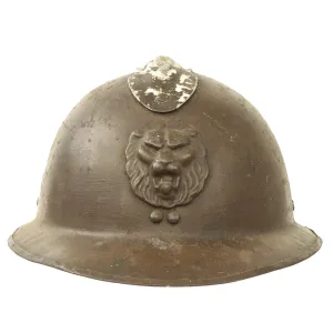 Original Belgian WWII Model 1926 Adrian Infantry Helmet with Lion Badge & Complete Liner