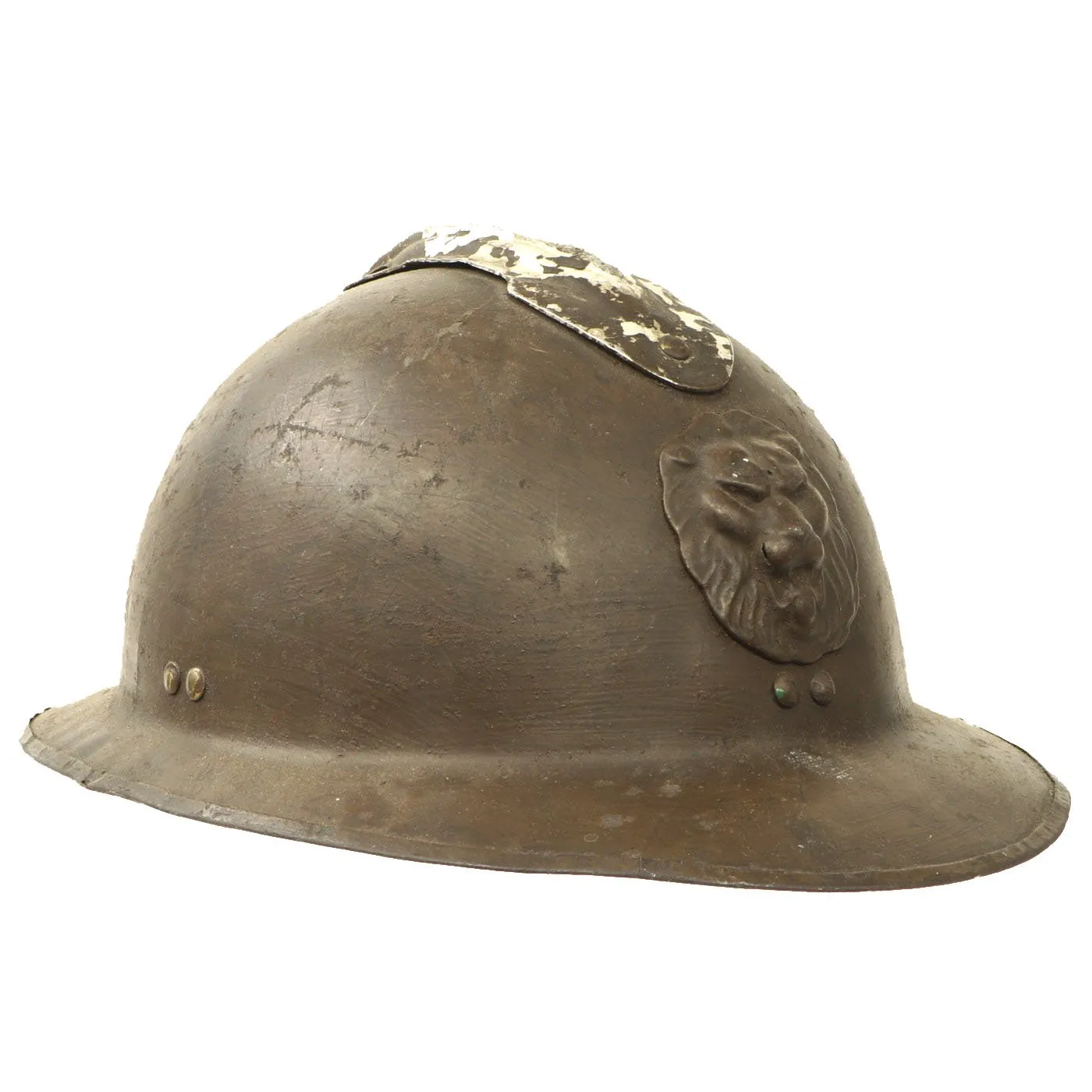 Original Belgian WWII Model 1926 Adrian Infantry Helmet with Lion Badge & Complete Liner