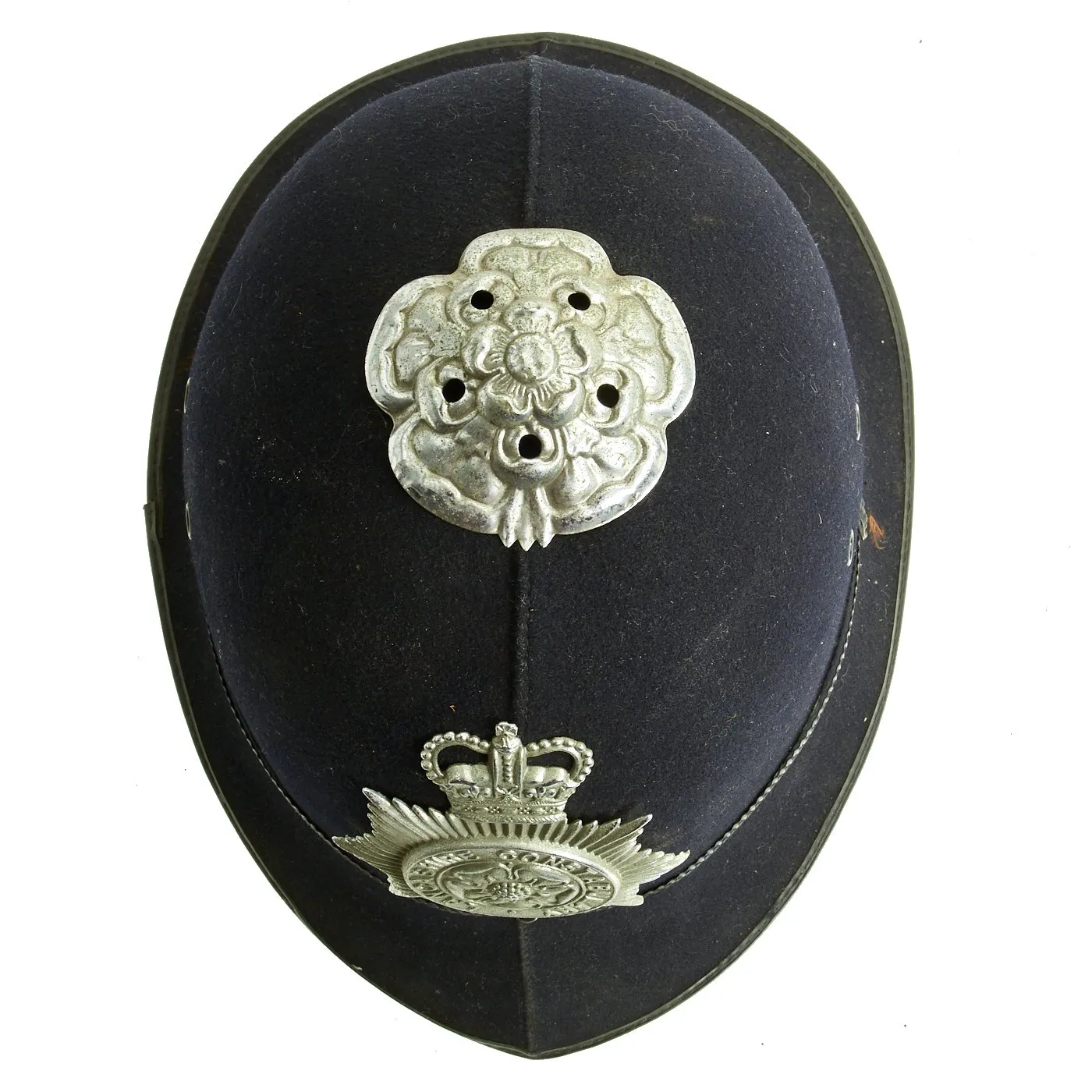 Original British Queen's Crown Rose Top Bobby Helmet from the Lancashire Constabulary