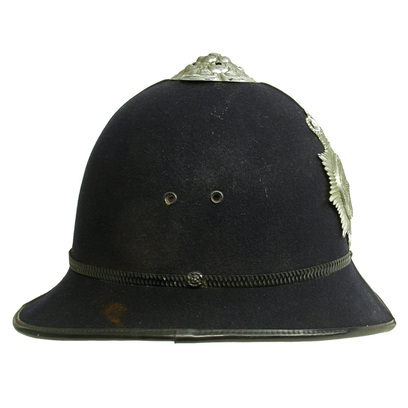 Original British Queen's Crown Rose Top Bobby Helmet from the Lancashire Constabulary