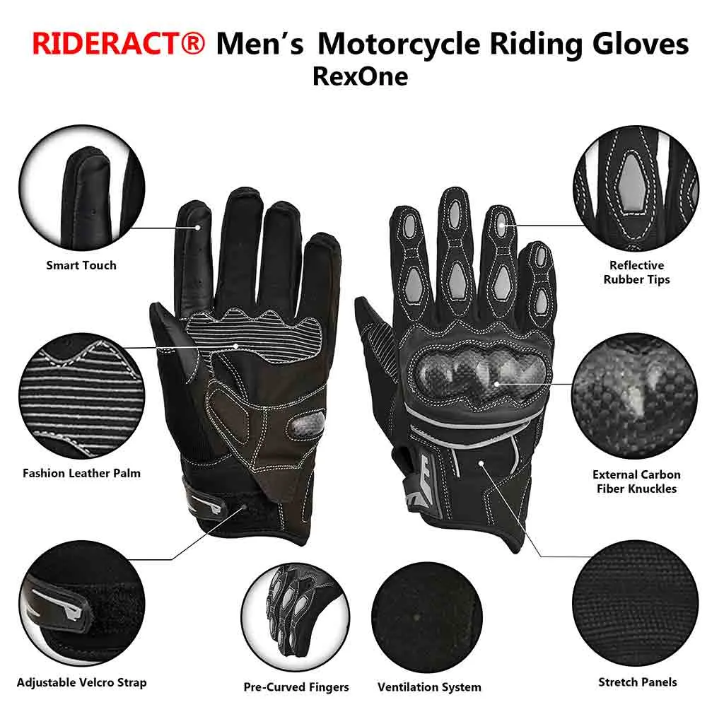 RIDERACT® Light Weight Leather Motorcycle Gloves RexOne Biker Gloves