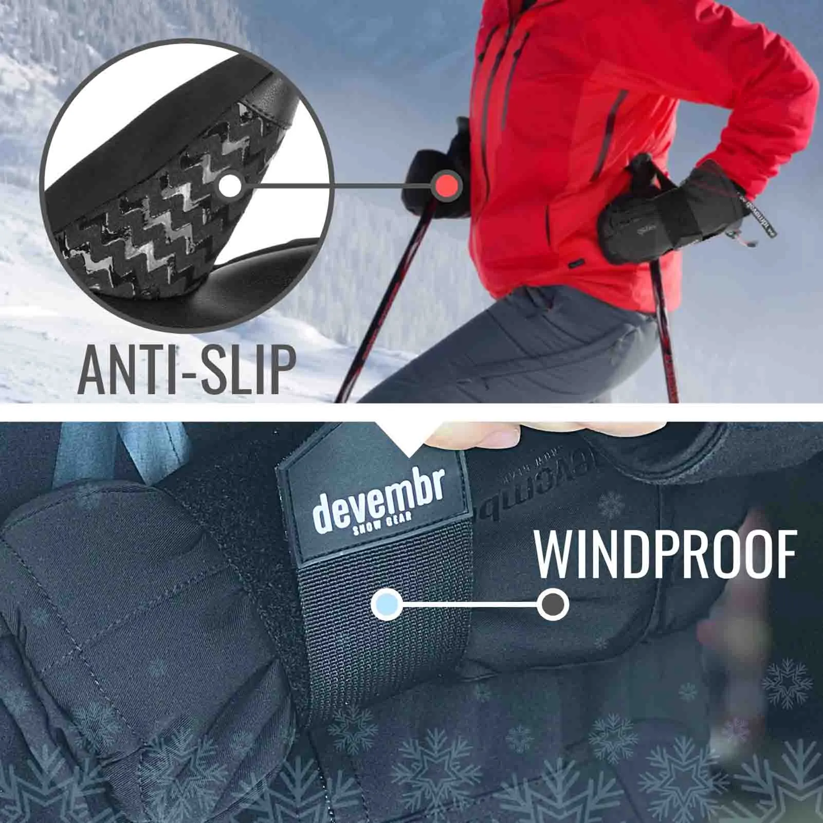 Snowboard & Ski Carving Gloves with Removable Wrist Guard, Liner and Enhanced Palm