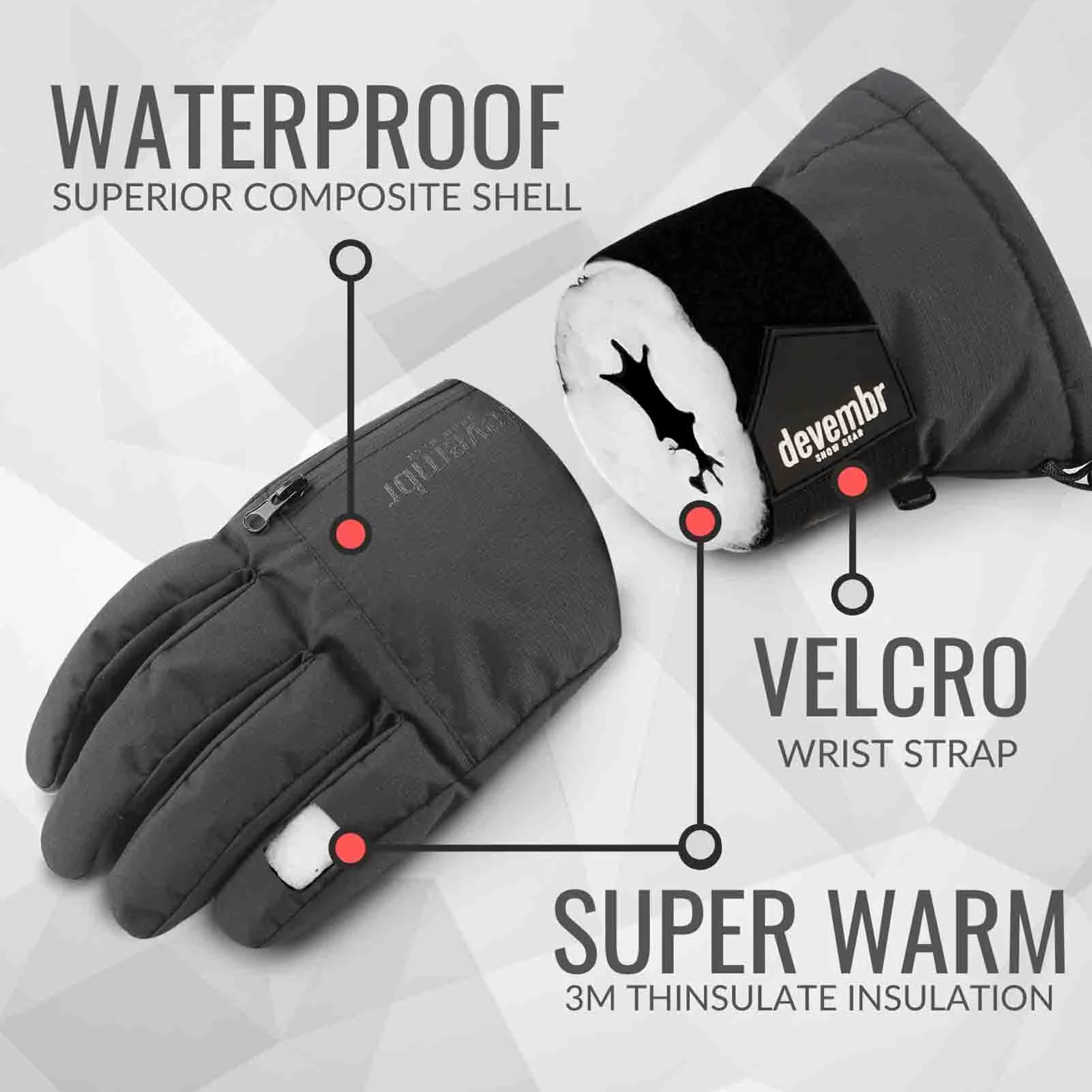 Snowboard & Ski Carving Gloves with Removable Wrist Guard, Liner and Enhanced Palm