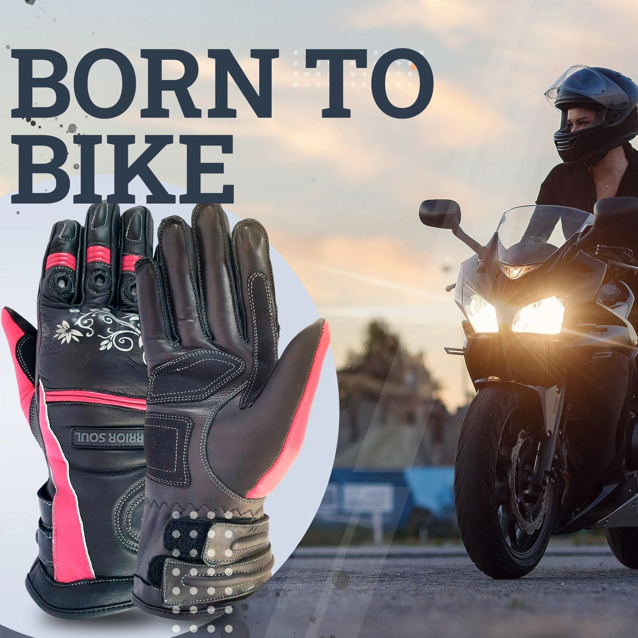 Warrior Gears® Ladies Motorcycle Gloves | Leather Graphic Biker Glove