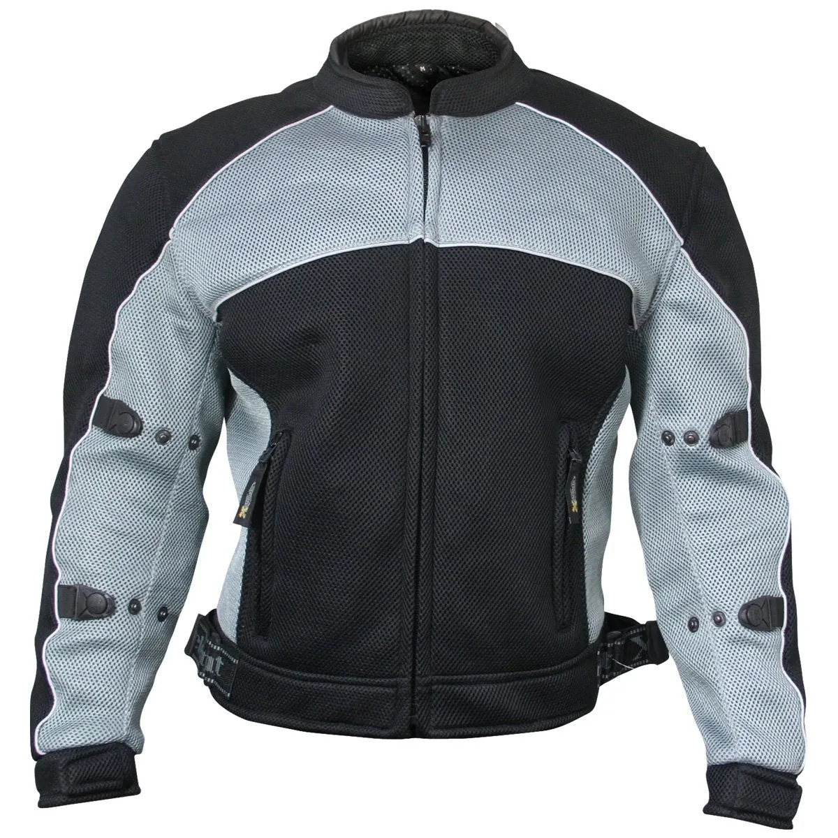 Xelement CF511 Black Silver Tri-Tex Mesh Motorcycle Sport Jacket For Men with X Armor Protection - Premium Lightweight Breathable Textile Biker Coat